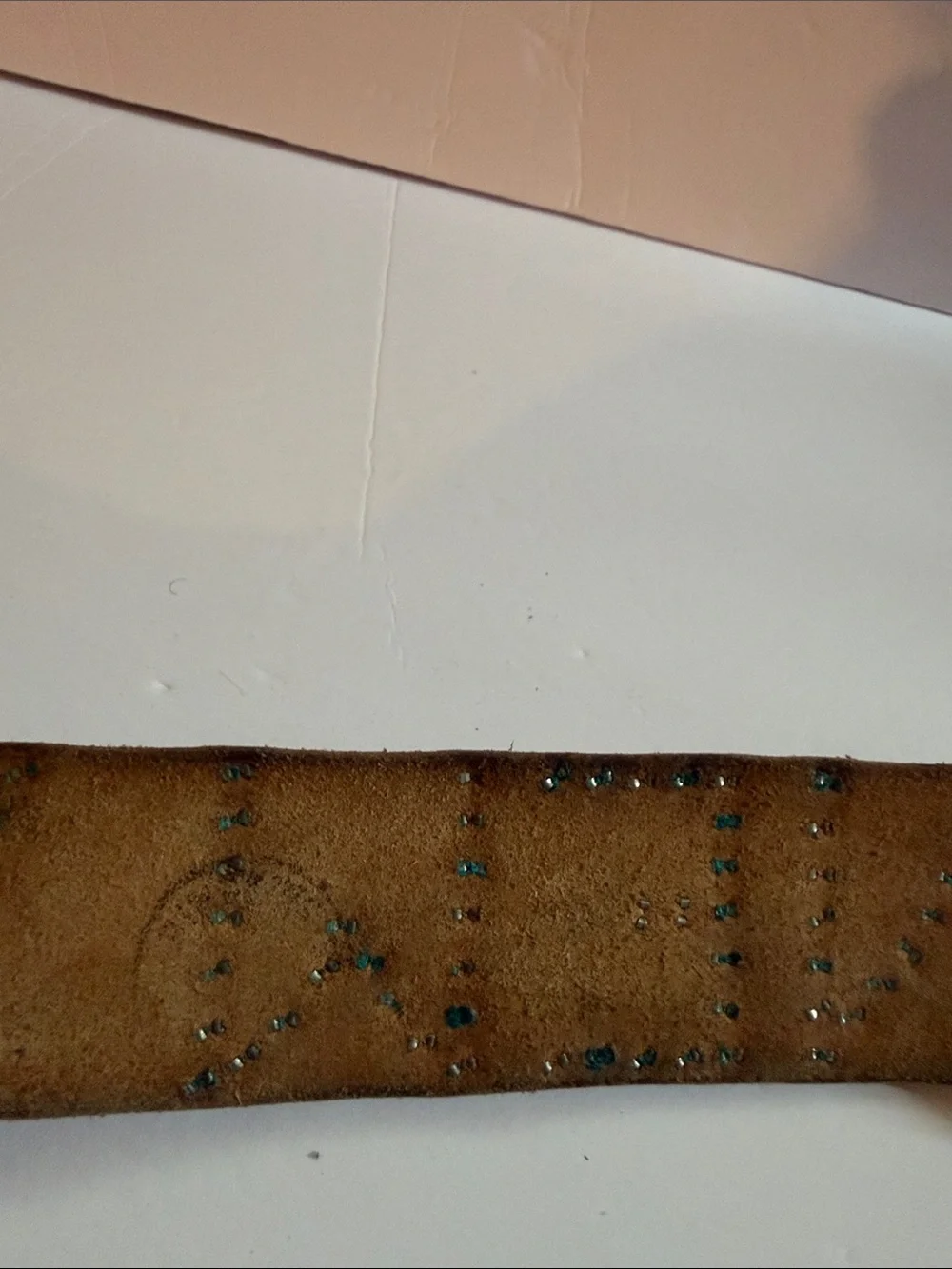 Vintage Brown Leather Belt 2” Studded NEW YORK Turquoise Western Y2K 38”
